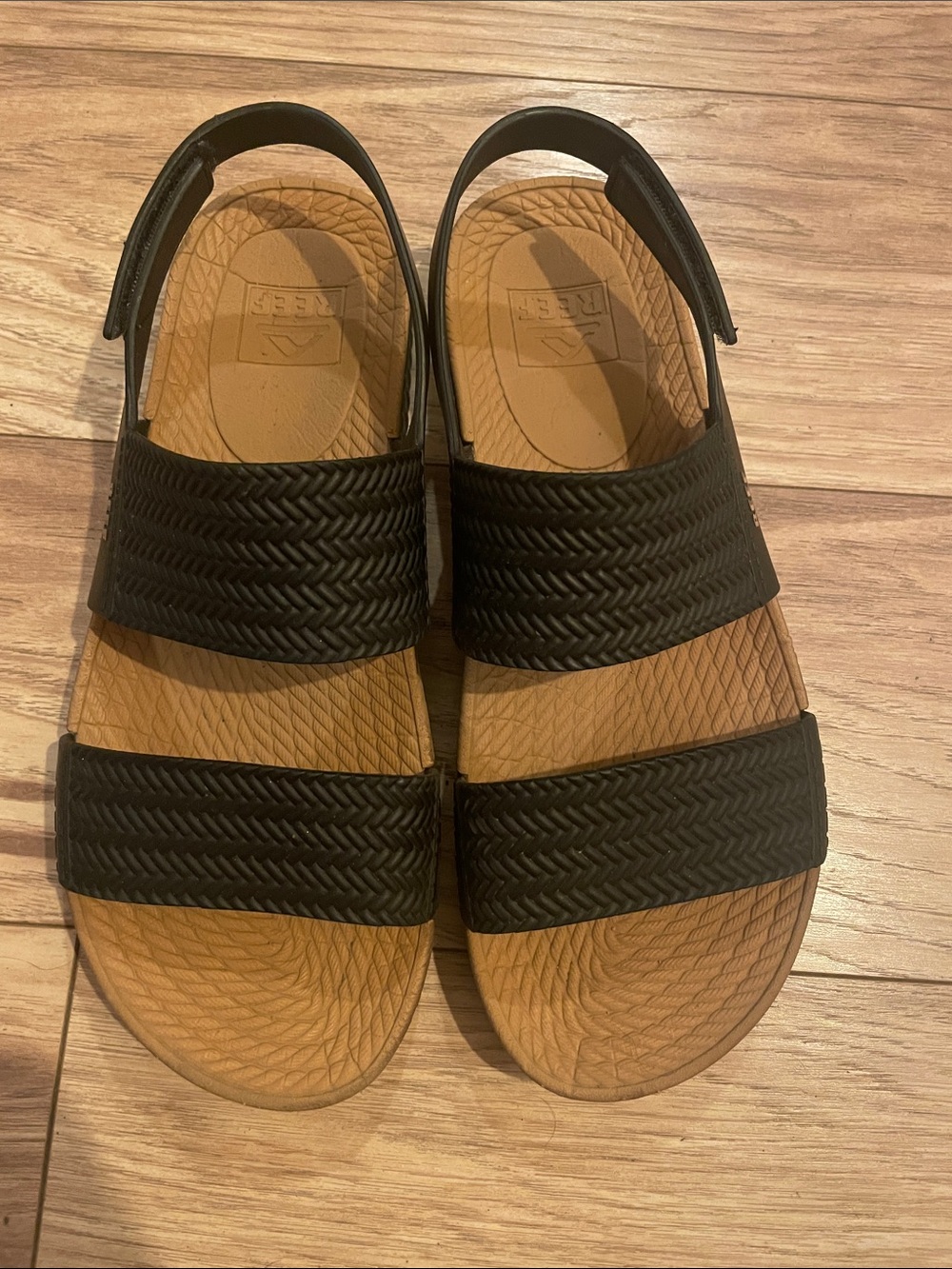 Reef Black Dual-Strap Sandals with Tan Footbed